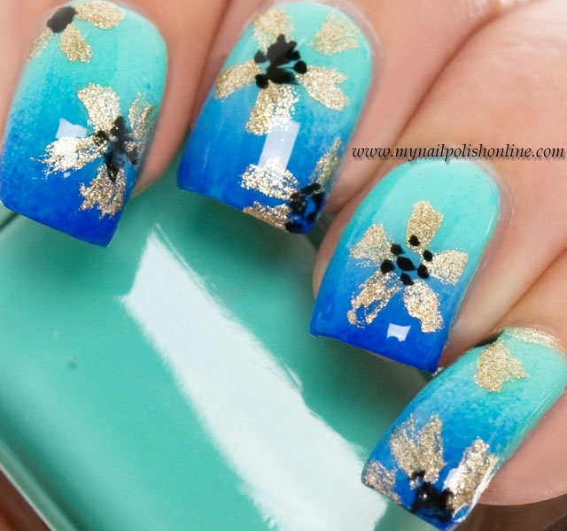 Gradient with gold flowers