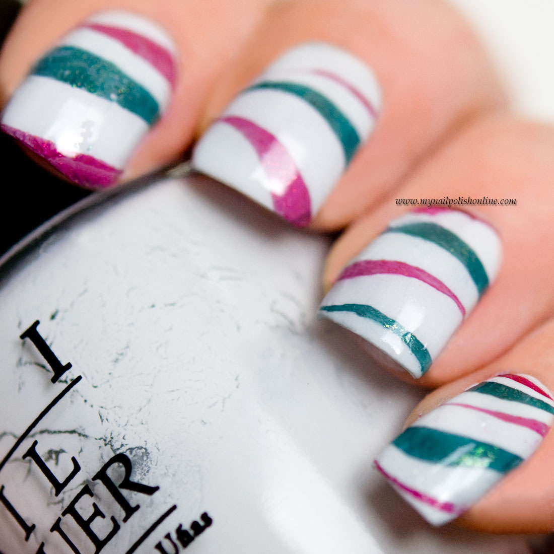 Candy Cane Nails with water marbling